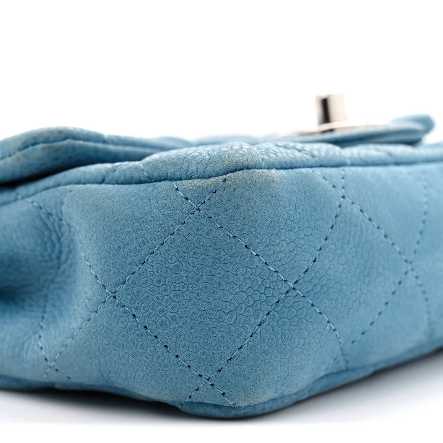 Iridescent Caviar Quilted Extra Mini Flap Light Blue