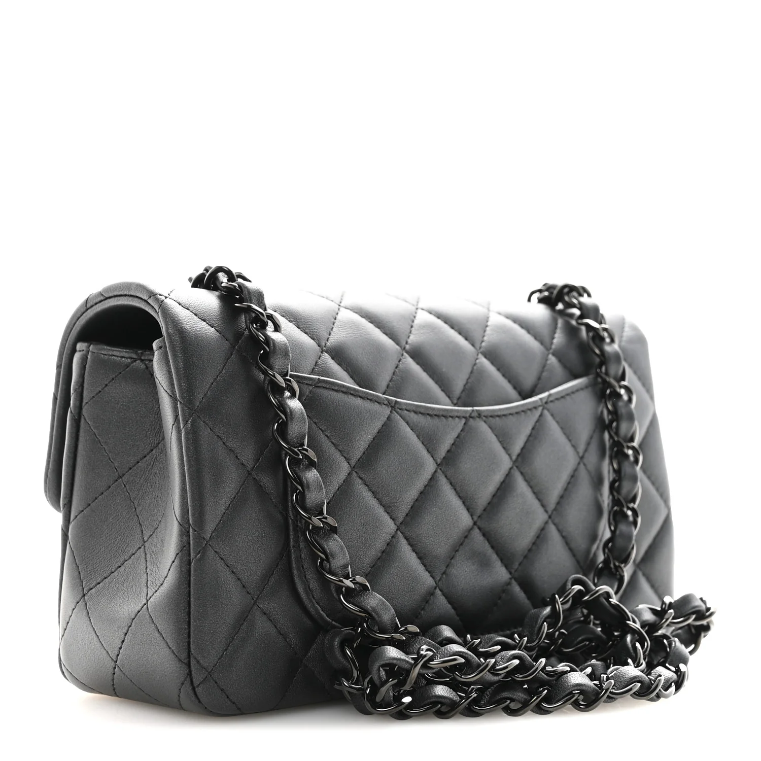 Pearly Lambskin Quilted Mini Rectangular Flap So Black