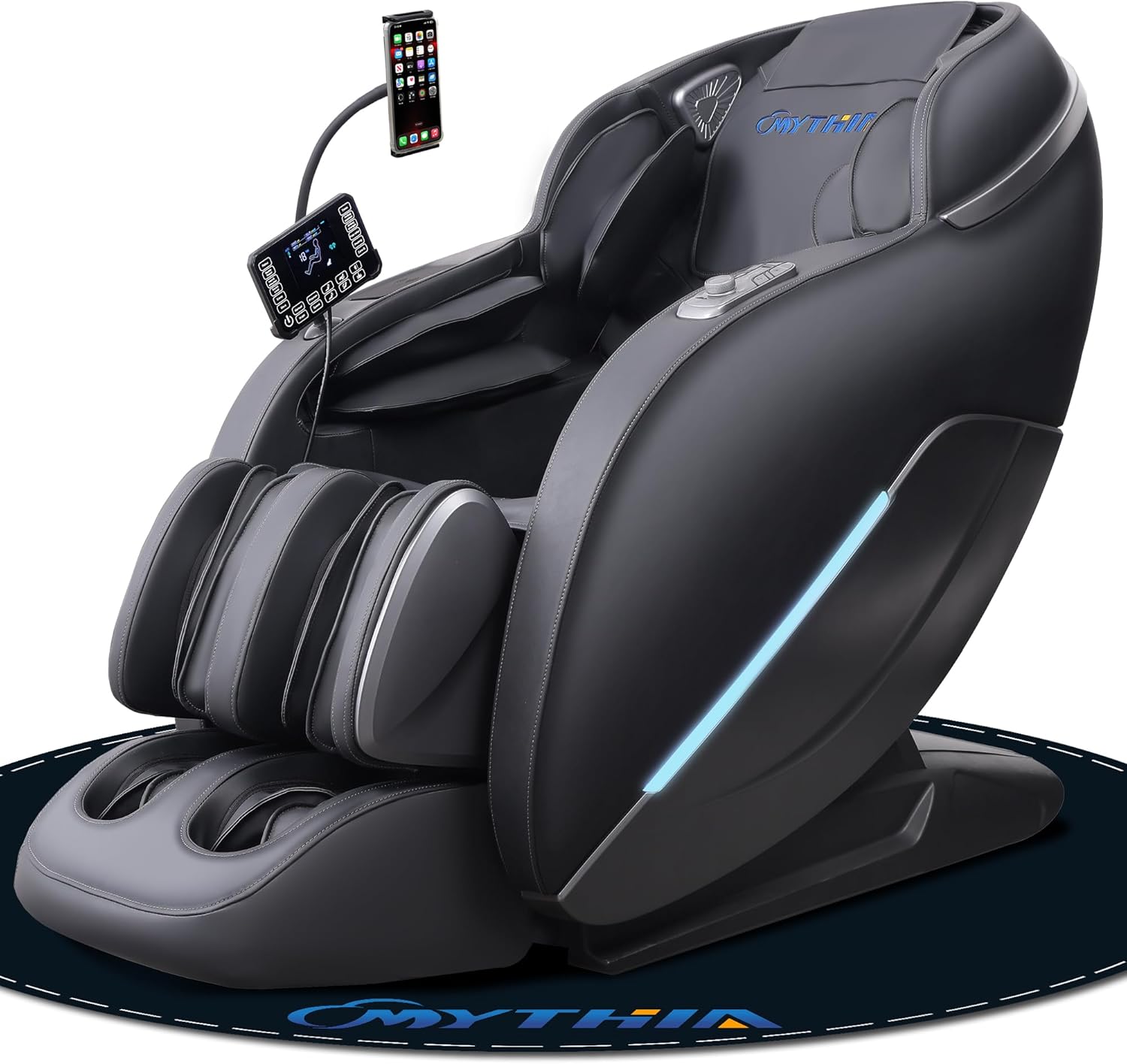 MYTHIA 2026 A303C Massage Chair, Full Body Zero Gravity Recliner with SL Track, Body Scan, 12 Auto Modes, Lumbar Heat, Bluetooth App, Wireless Charge, and Foot Rollers for Home and Office (Black)
