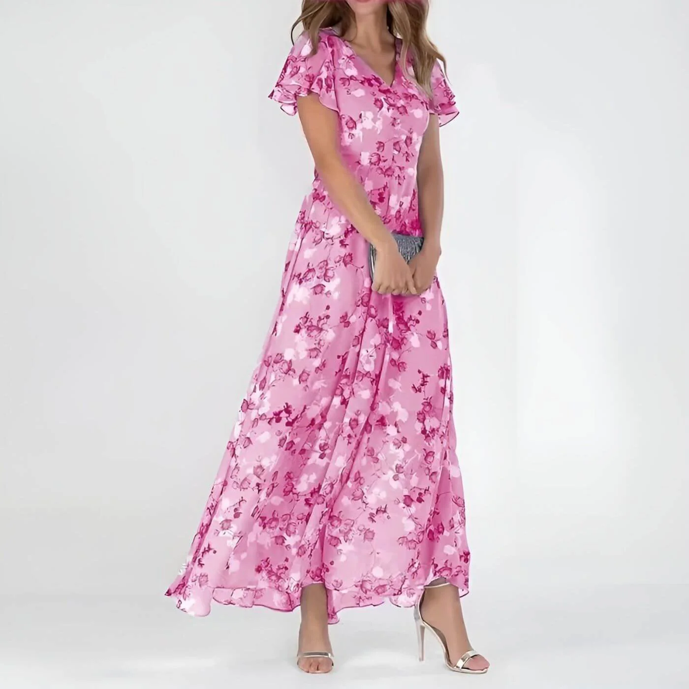 Régine™ – Robe longue d’été fleurie à col V