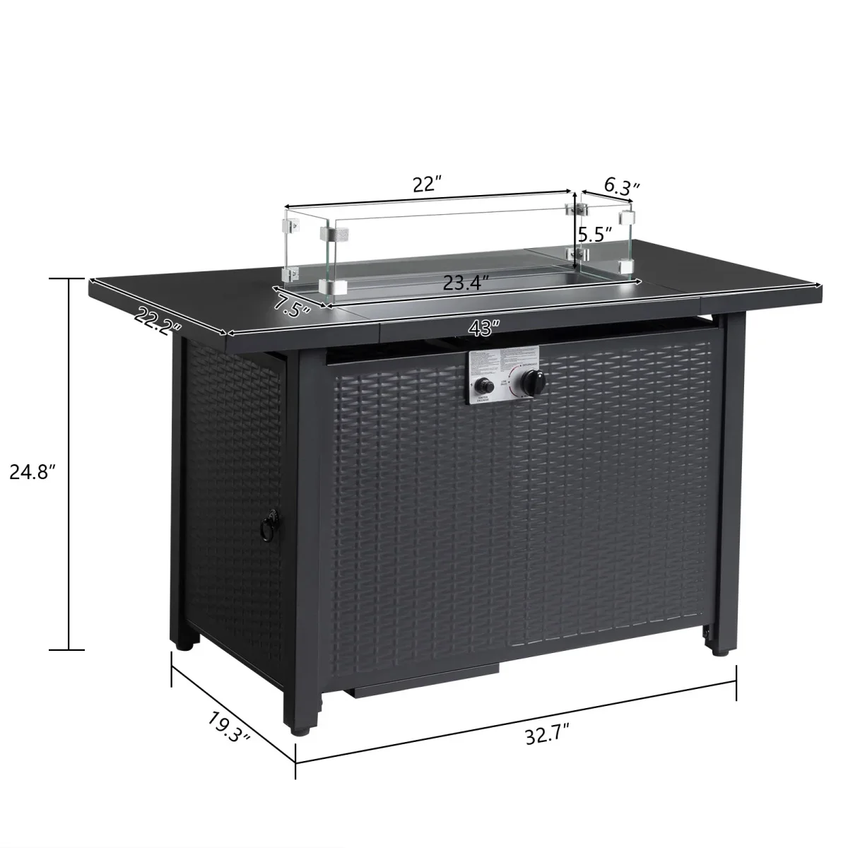 43 in Propane Fire Pit Table, 50,000 BTU Auto-Ignition Fire Pit Table, Gas Fire Pits for Outside with Glass Stone and Waterproof Cover, Grey Rattan, CSA Certification for Garden/Patio/Backyard