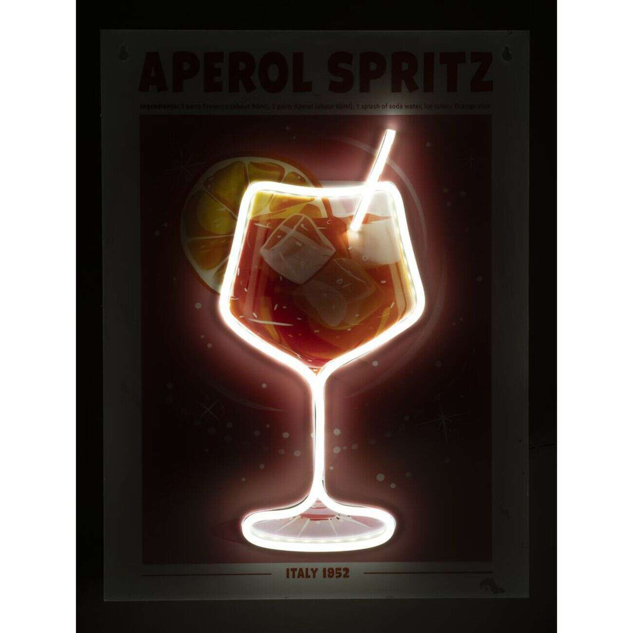 Tableau rectangulaire APEROL SPRITZ avec verre contour néon 32x43cm