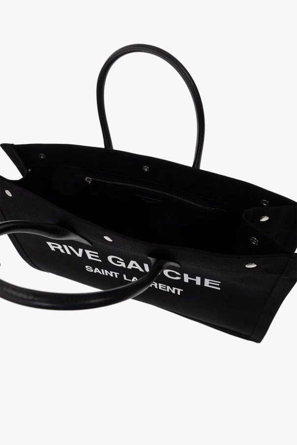 Saint Laurent Paris Rive Gauche Canvas Tote Bag Cotton NOIR ET BLANC 18.8 X 14.1 X 6.2 IN