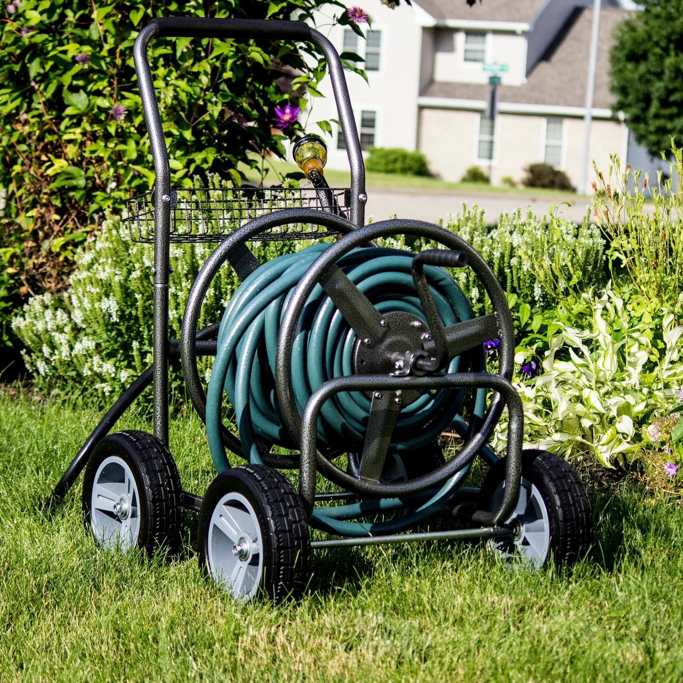 Commercial Four Wheel Hose Reel Cart Heavy Duty Rolling Hose Caddie for Gardening 350 Ft Hose Capacity(4 Wheel) - Image 3
