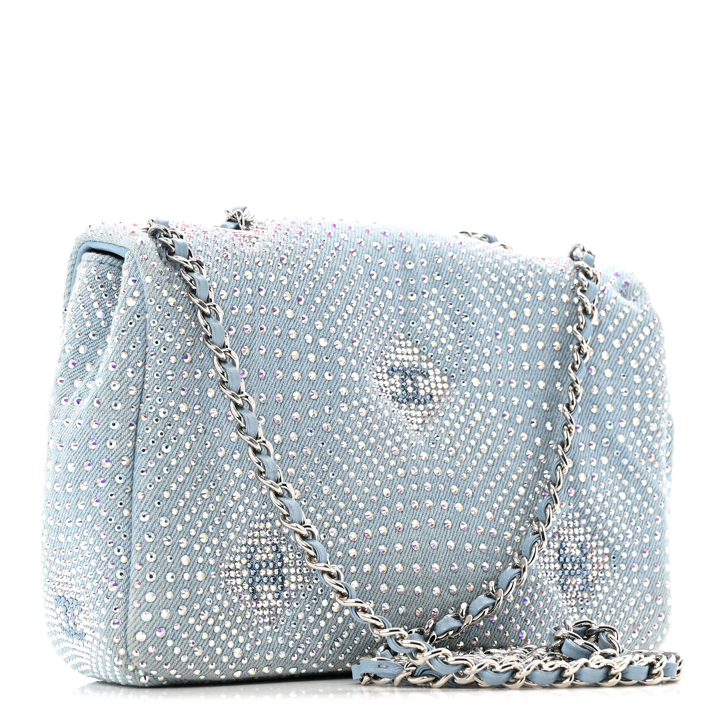 Denim Strass Evening Flap Bag Blue