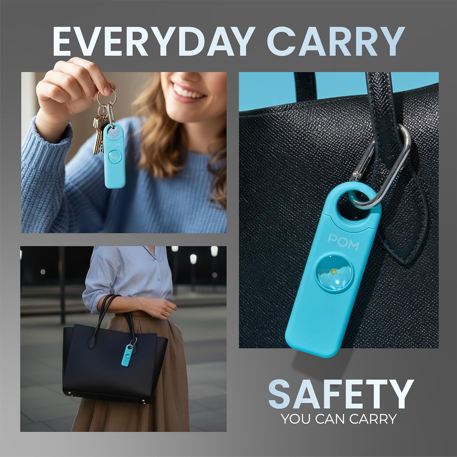 POM Personal Safety Alarm for Women – 130dB Loud Emergency Siren, USB-C Rechargeable with Bright LED Flashlight, Portable Keychain Design for Self Defense, Purse, Backpack & Travel (Aqua)