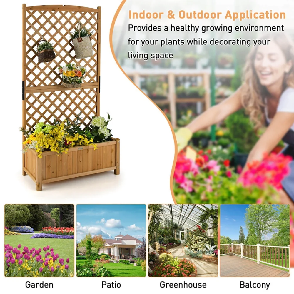 Planter Raised Bed with Trellis for Plant Flower Climbing, Tier Plant Stand, Outdoor Garden Potting Bench for Patio Porch Garden, Orange - Image 4