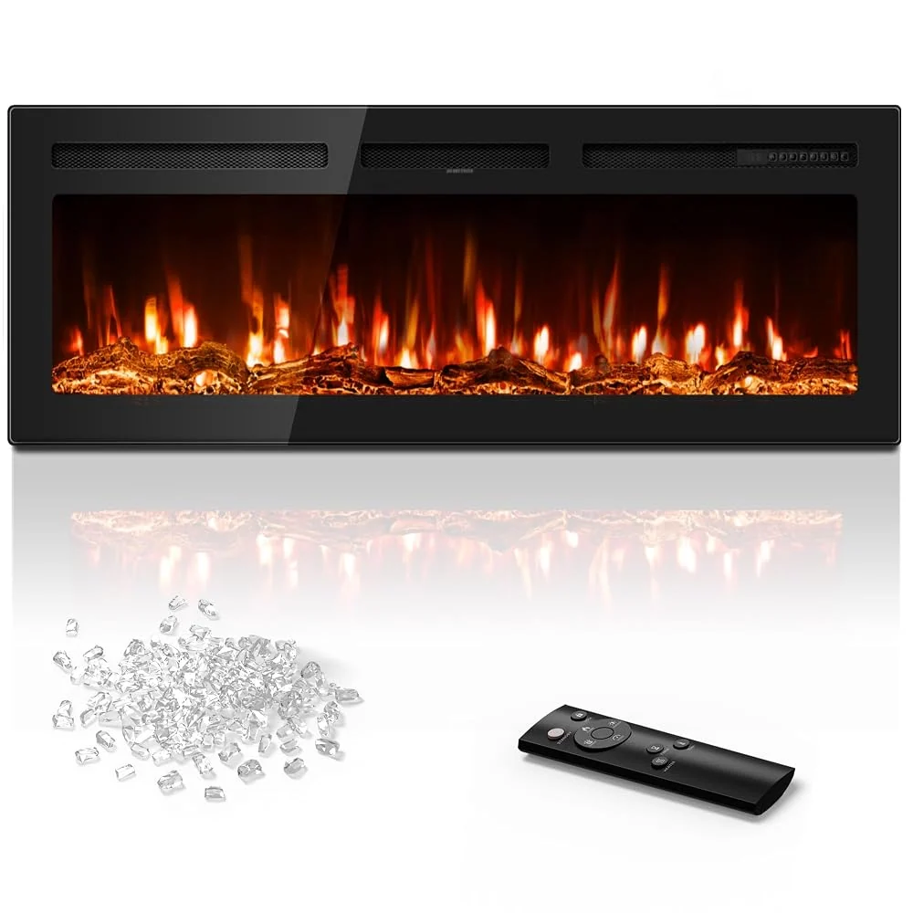 Manastin 50" Electric Fireplace Heater, Multi-Color Recessed Wall Mounted