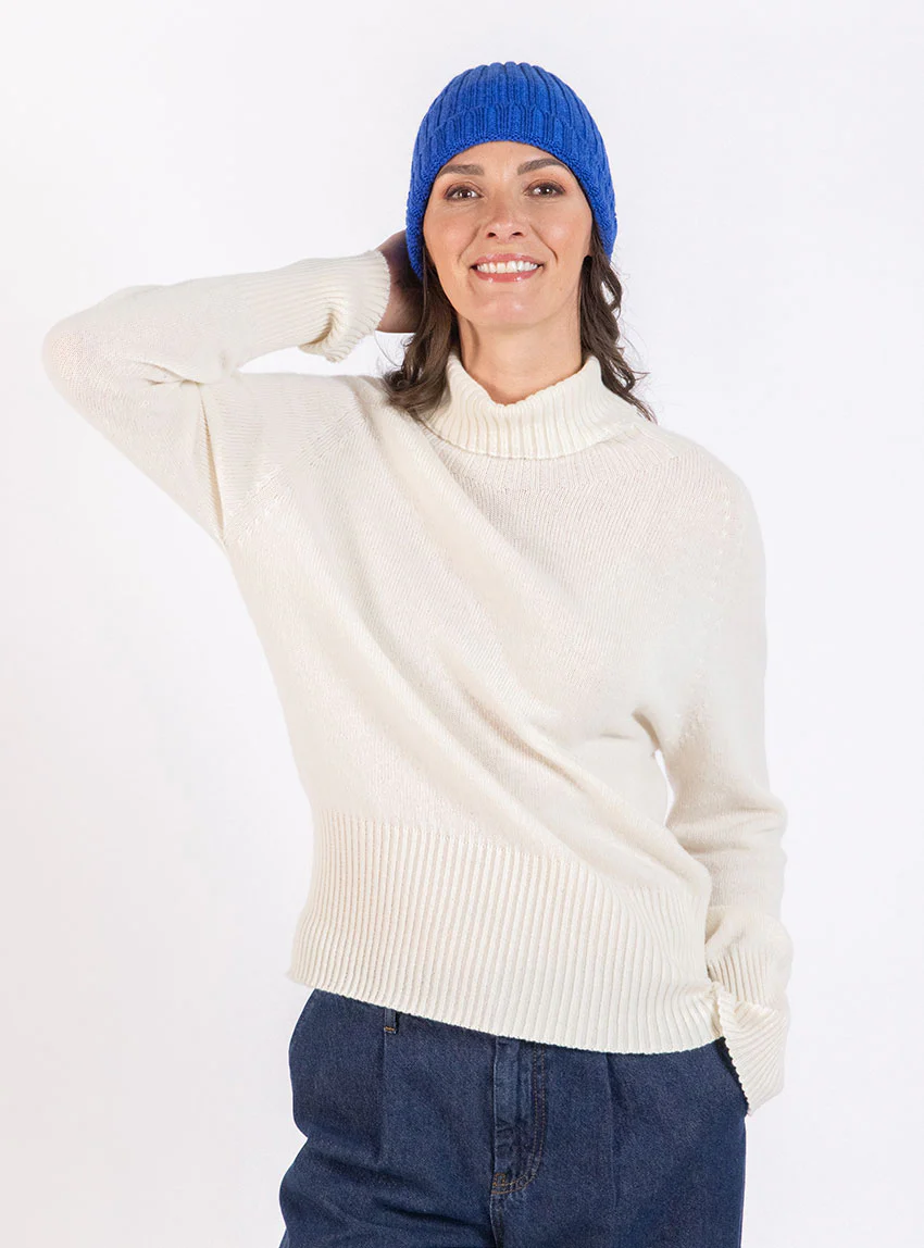 Bonnet femme en laine mérinos bleu