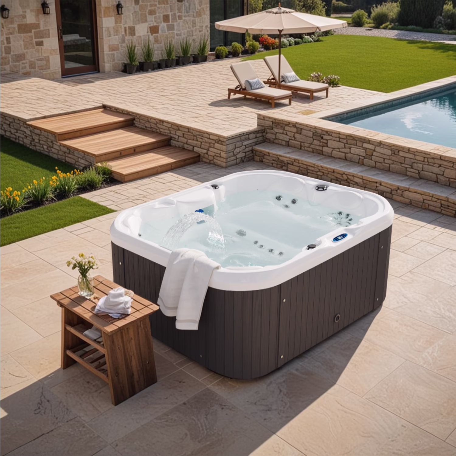 2 Person Home Spa Hot Tub for Outdoor, with 41pcs Massage Jets, LED lighting, Built-In Water Purification System, 900L, Black(2) - Image 3