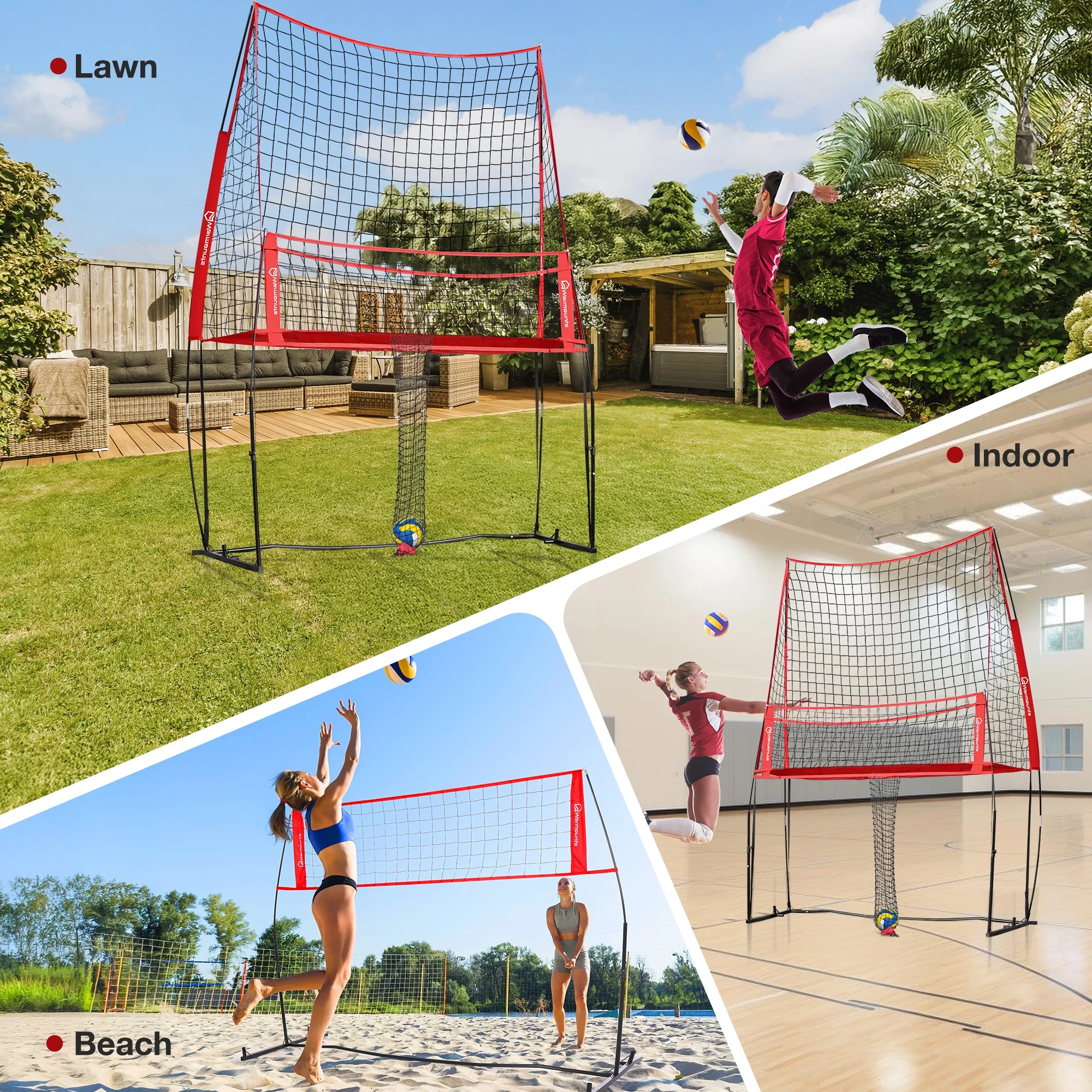 11*8 ft Volleyball Net w/ Ball Return Collection, 2 in 1 Volleyball Training Equipment Adjustable Height, Volleyball Net for Backyard Hitting Serving Passing(Red) - Image 7