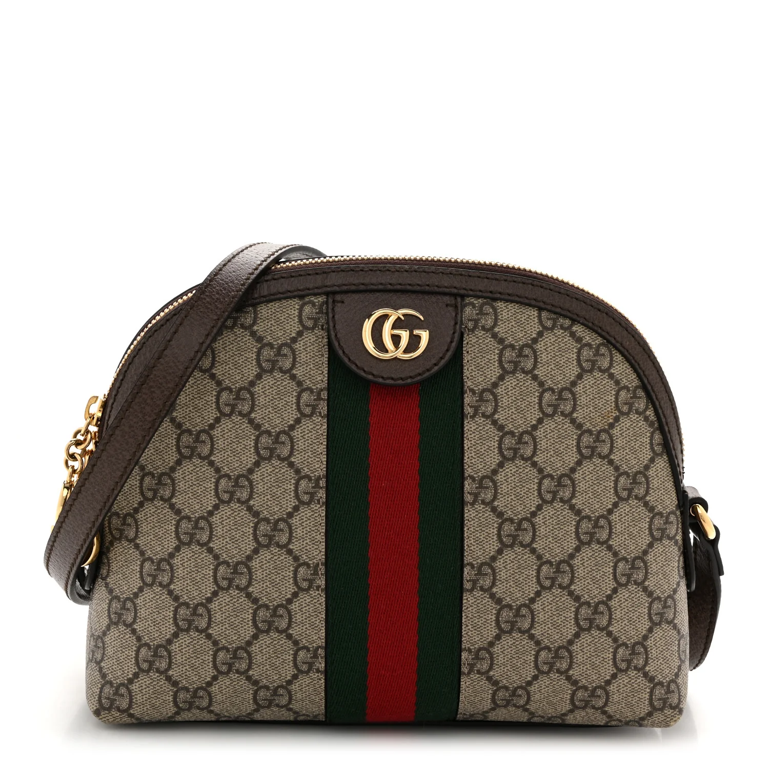 GG Supreme Monogram Textured Dollar Calfskin Web Small Ophidia Dome Shoulder Bag Beige Ebony New Acero