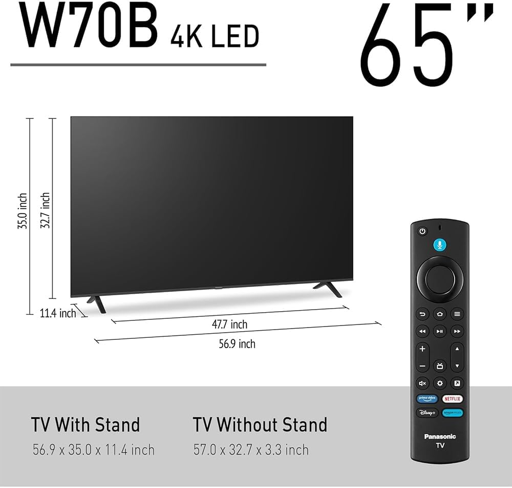 Panasonic TV-65W70BP W70 Series 65 inch LED 4K Ultra HD Smart Fire TV Bundle with 2X 6FT Universal 4K HDMI Cable  Theater Essentials and CPS Exclusive 26 Month Protection Pack (BEACH-CPS-26M1000ATV)