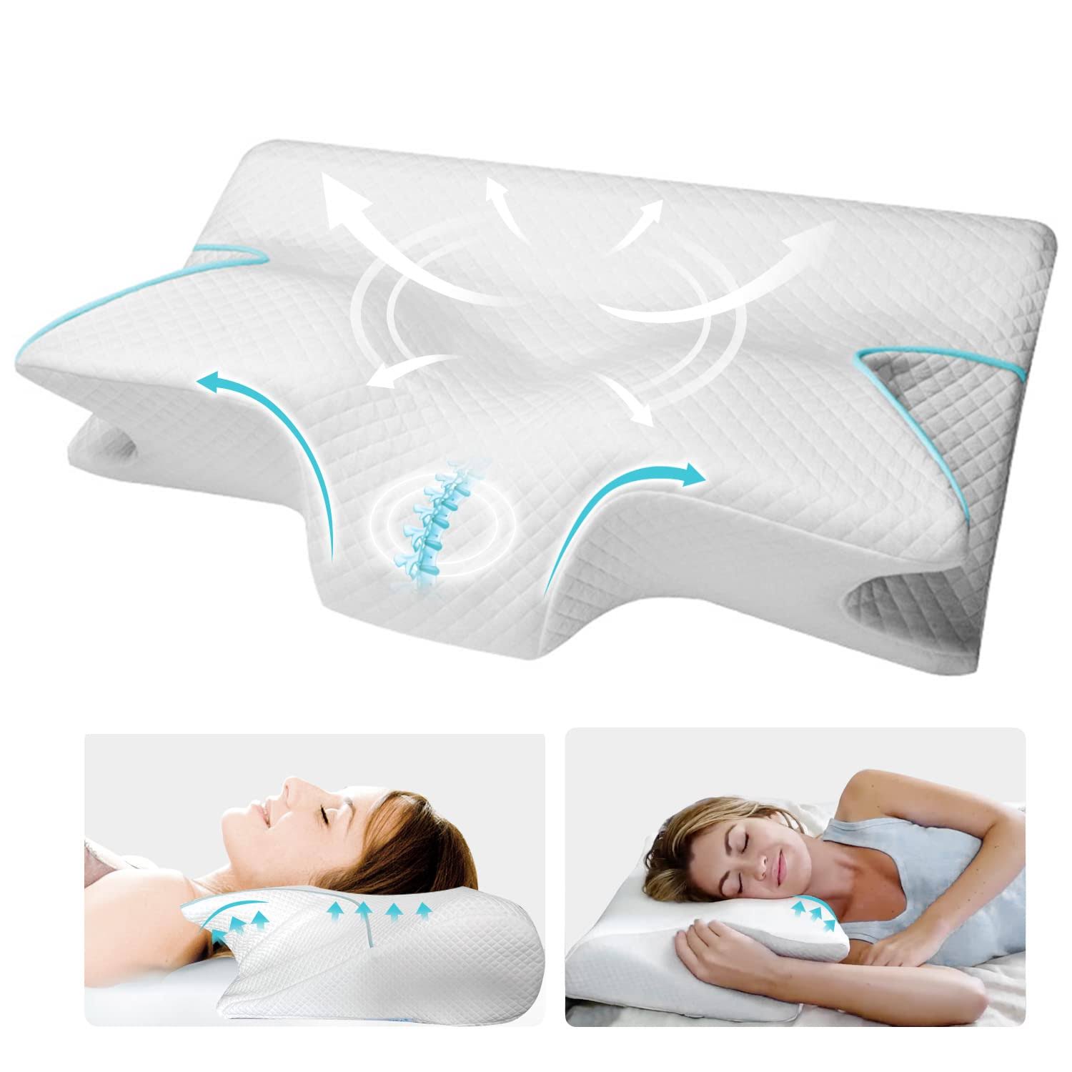 cervical/shoulder Pain Pillow with Cooling Case, Hollow Design Odorless Memory Foam Orthopedic Bed Pillow for Sleeping, Neck Pain Relief, Side Back St