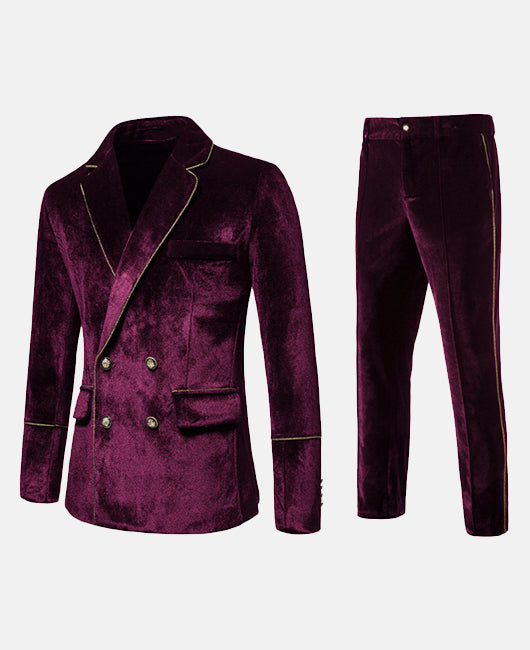 Ensemble blazer et pantalon vintage uni à col à revers croisé