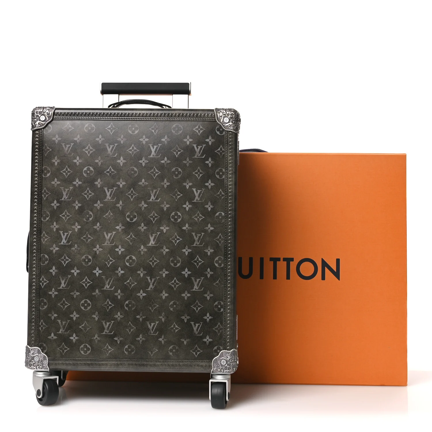 Brushed Monogram Rolling Trunk Black