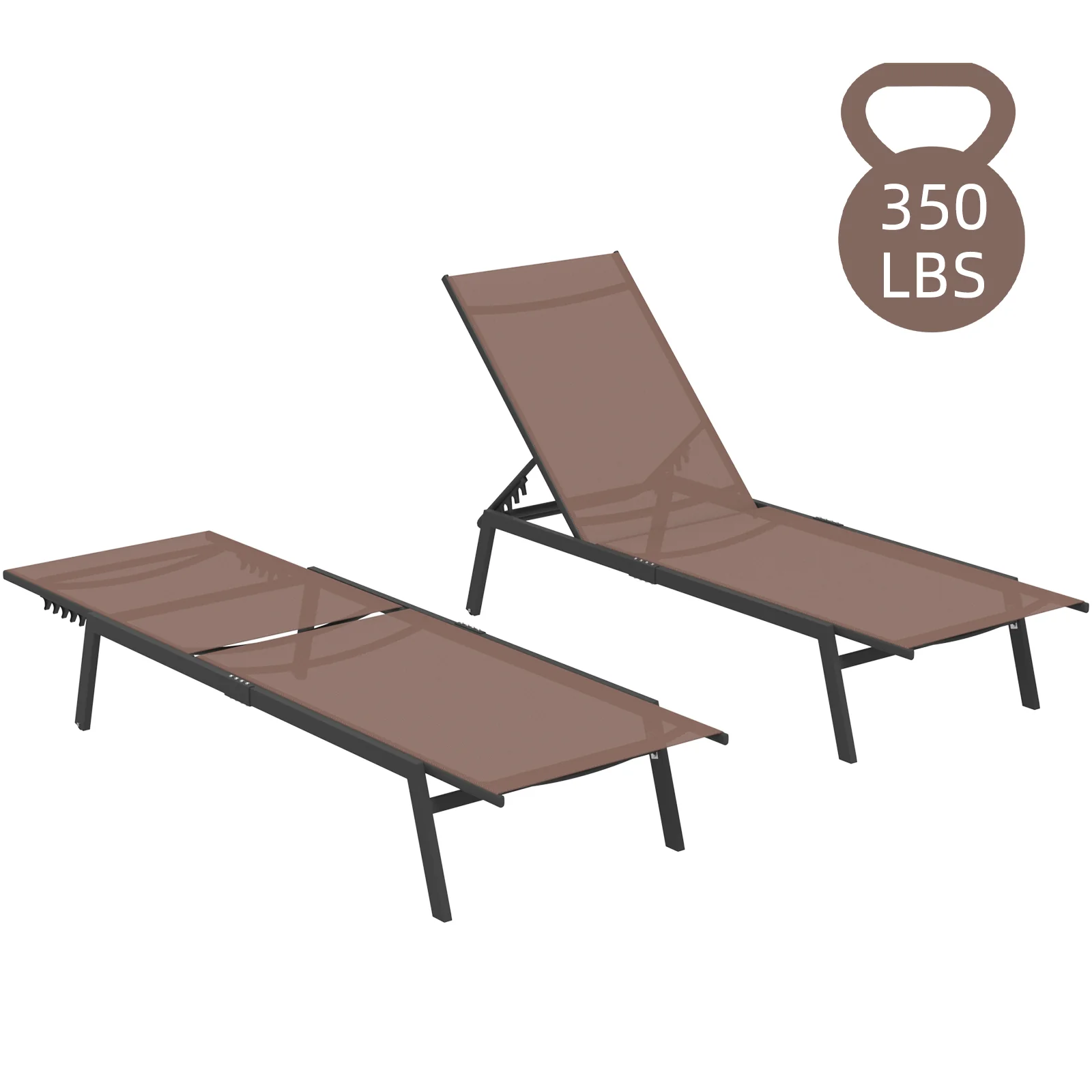 AECOJOY Patio Lounge Chairs, Outdoor Chaise Lounge with Wheels, Brown, 2PCS