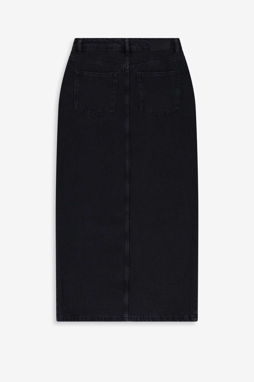 Donkergrijze denim maxi rok met split