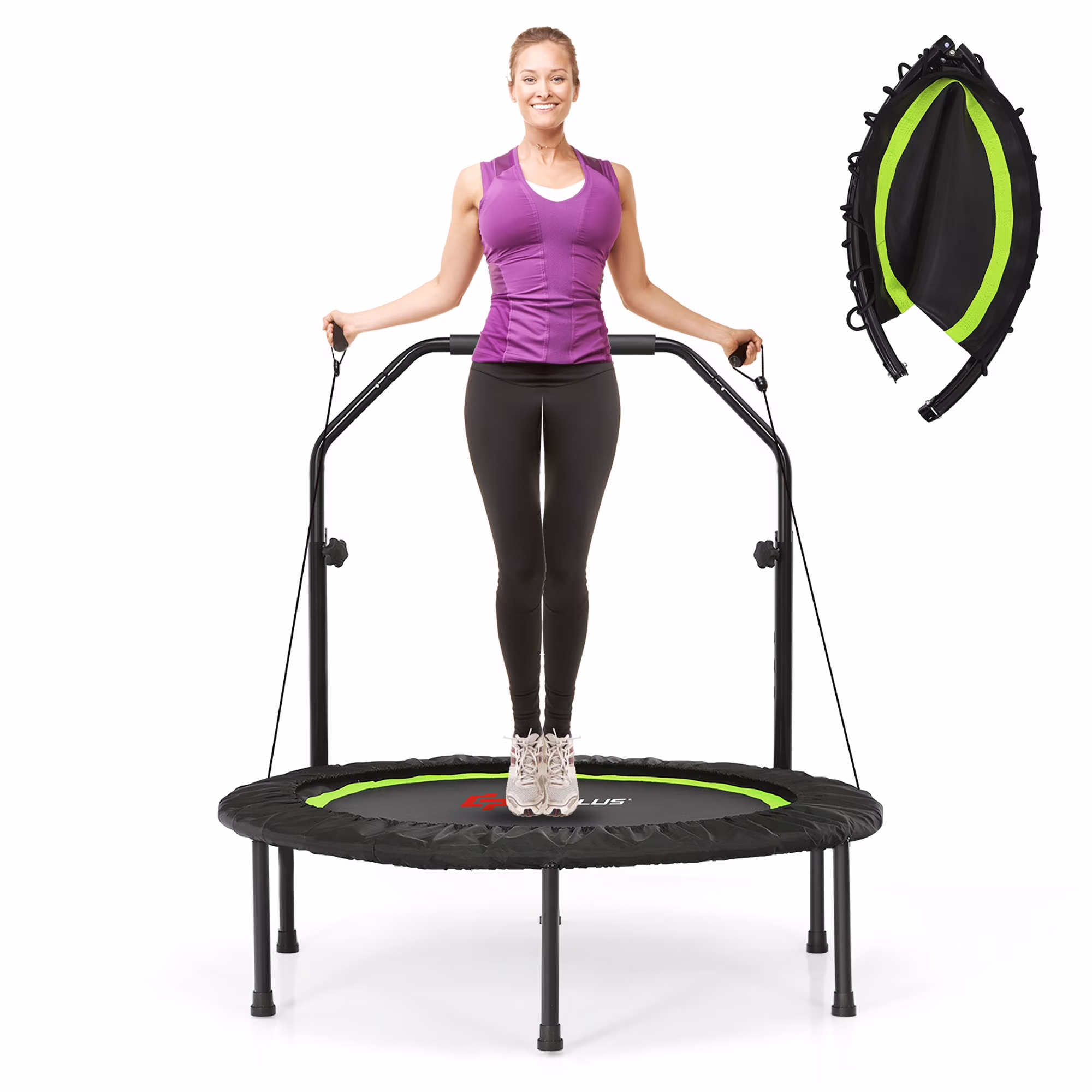 40'' Foldable Trampoline Fitness Rebounder with Resistance Bands Adjustable Home Green(Green)