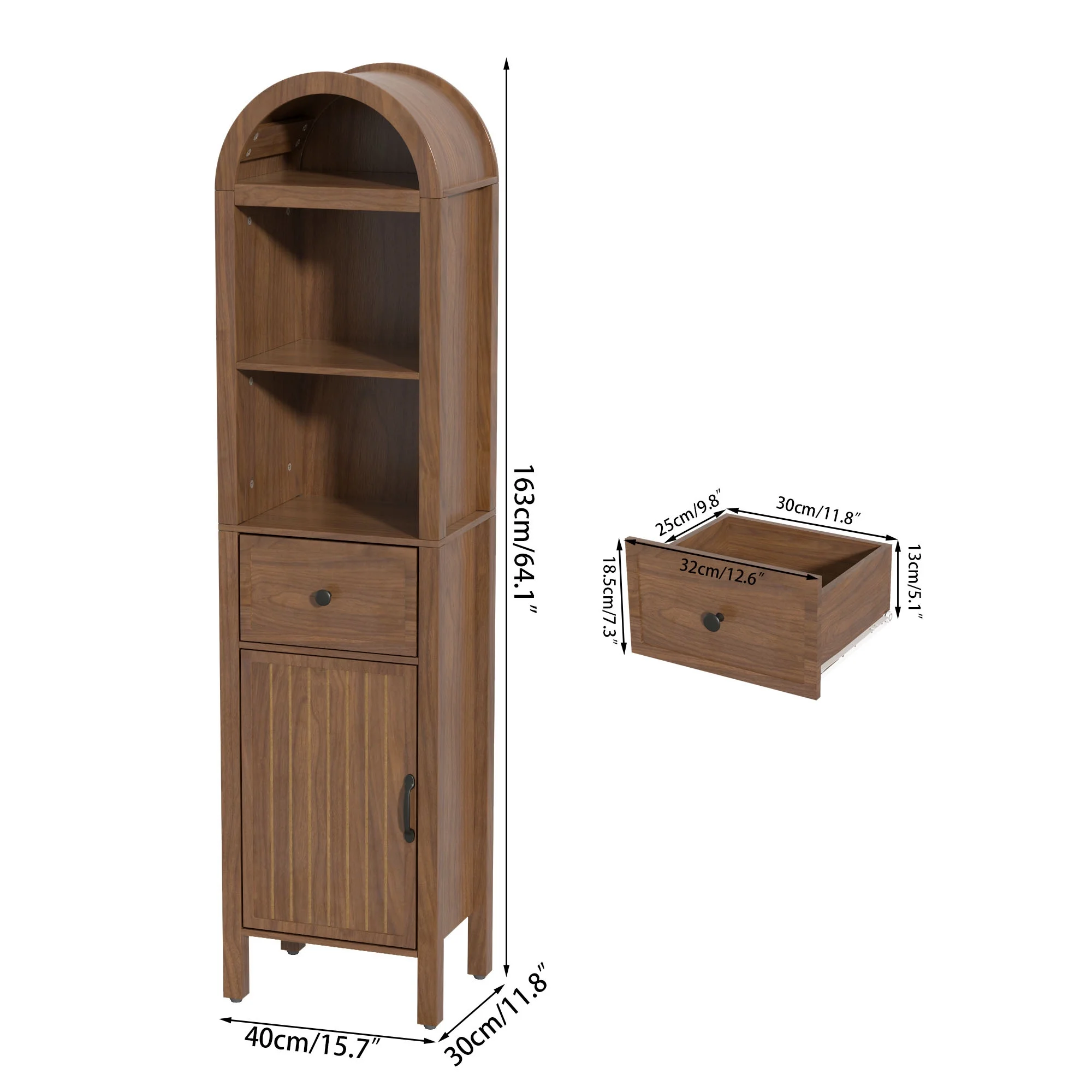 Tall Bathroom Storage Cabinets with Doors and Shelves, Narrow Tall Linen Cabinet with Drawer(Walnut) - Image 5