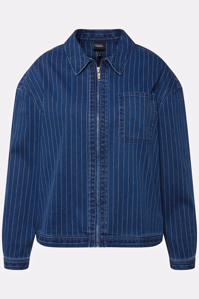 Pinstripe Zip Up Jean Jacket
