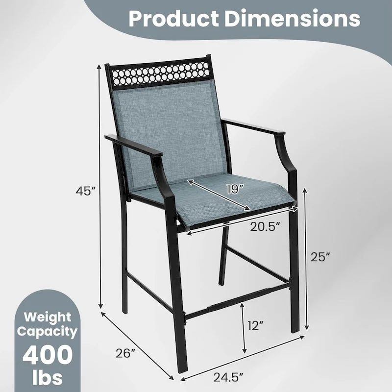Metal Frame Counter Stools Set of 2 with Footrest and Backrest