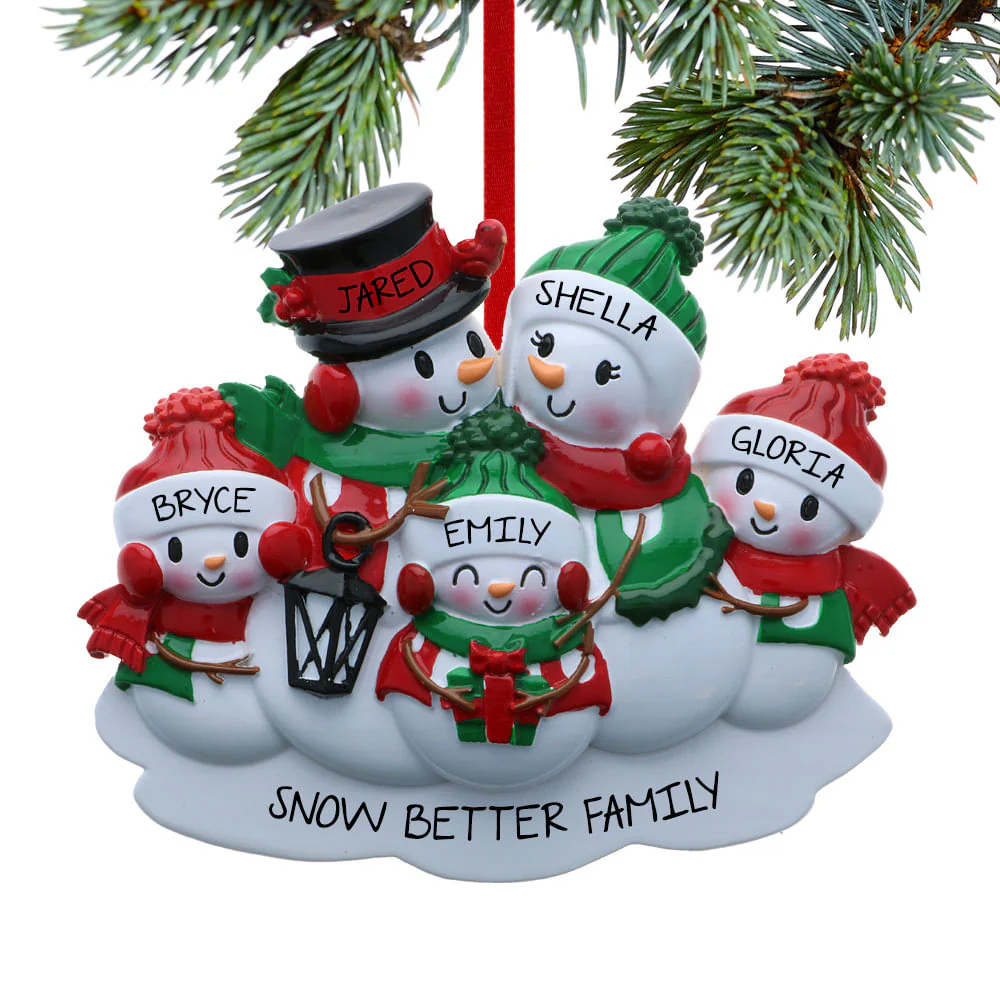 Classic Snowman Family Personalized Ornament - 2, 3, 4, 5, 6 Family Members