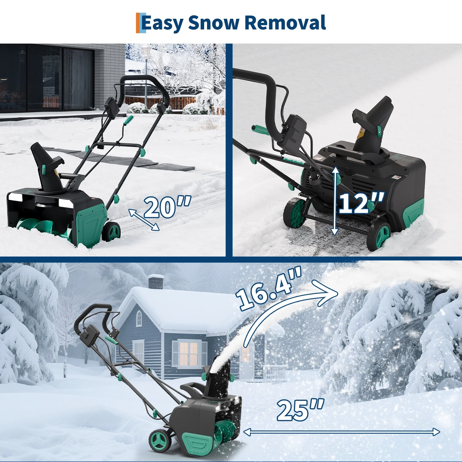 Corded Electric Snow Blower, Electric Snow Thrower 2200W Motor with 33,000 RPM, 20" Clearing Path, 25ft Throwing Distance with Nylon Auger, Dual LED Lights for Enhanced Visibility(20") - Image 4