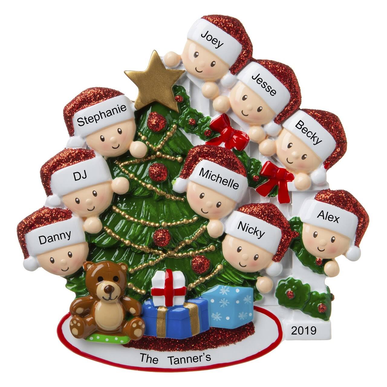 Personalized Christmas Morning Family of 9 Ornament