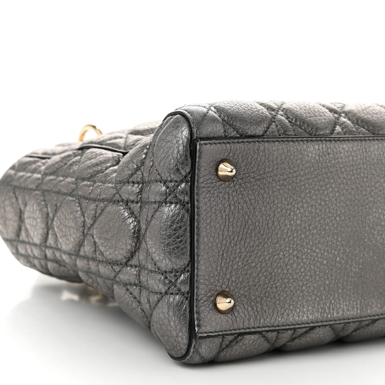 Metallic Grained Calfskin Cannage Medium Supple Lady Dior Steel