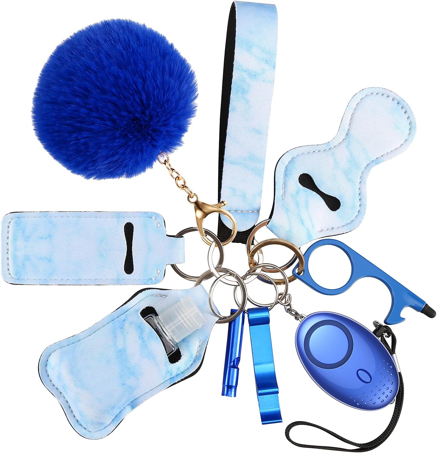 AMIR Safety Keychain Set for Women and Kids, 10 Pcs Safety Keychain Accessories with Sound Personal Alarm, Whistle and Pom