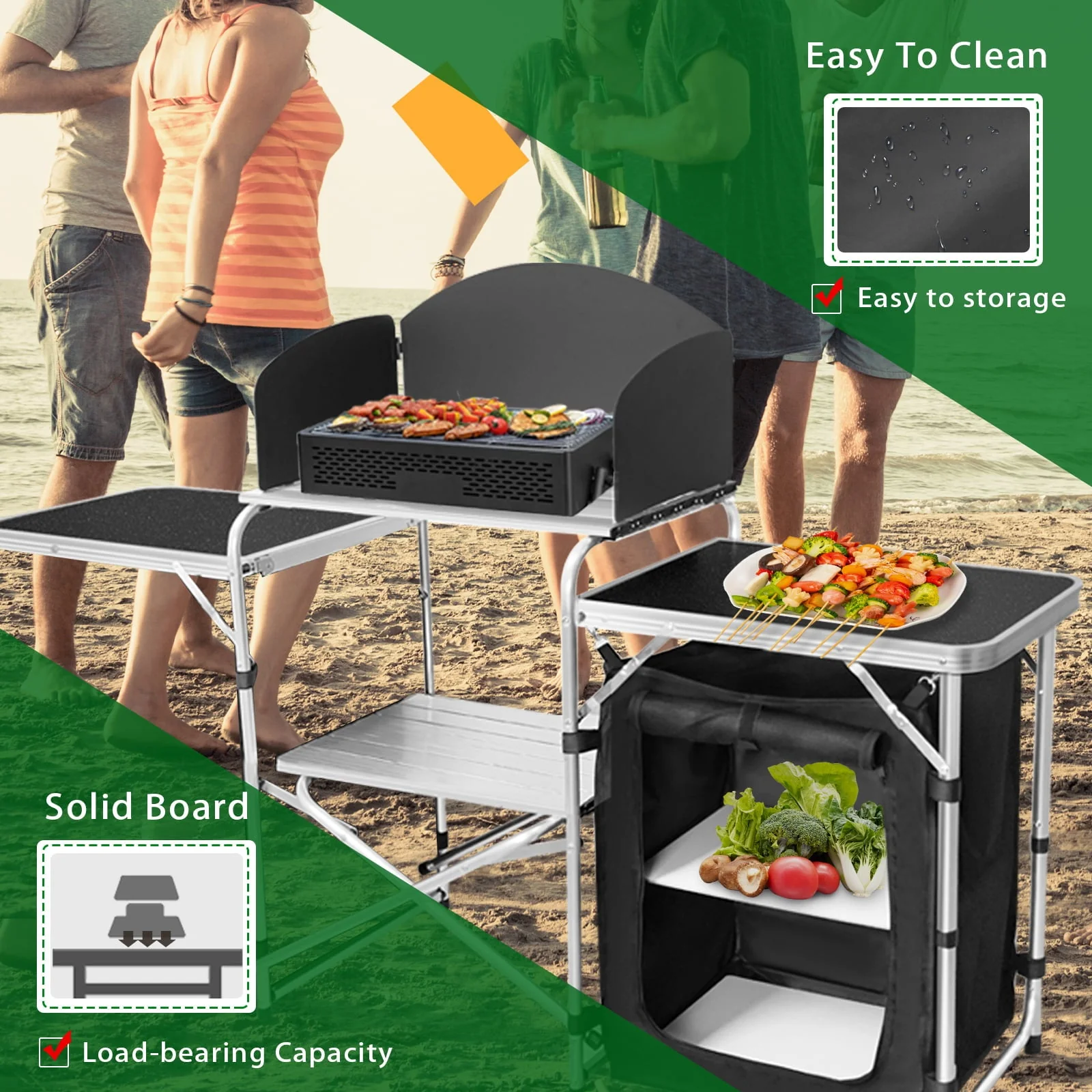 Camping Kitchen Station Aluminum Outdoor Cook Table Camping Table Black - Image 2
