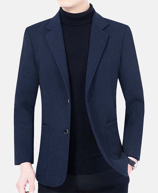 Blazer business casual à revers cranté uni et poches simples