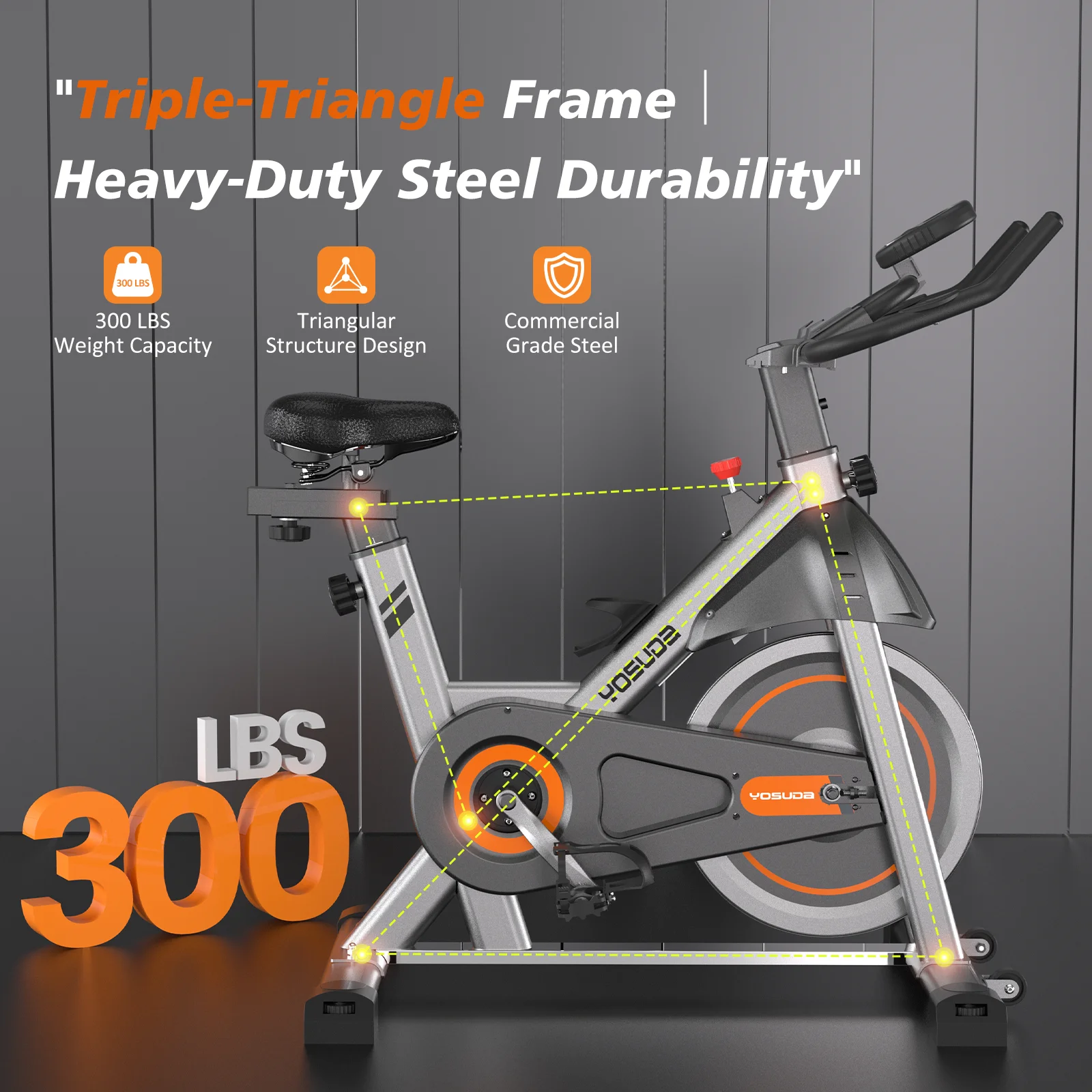 Indoor Cycling Bike, 330 lbs Capacity, Comfort Seat, LCD Monitor(ysd002-Friction) - Image 4