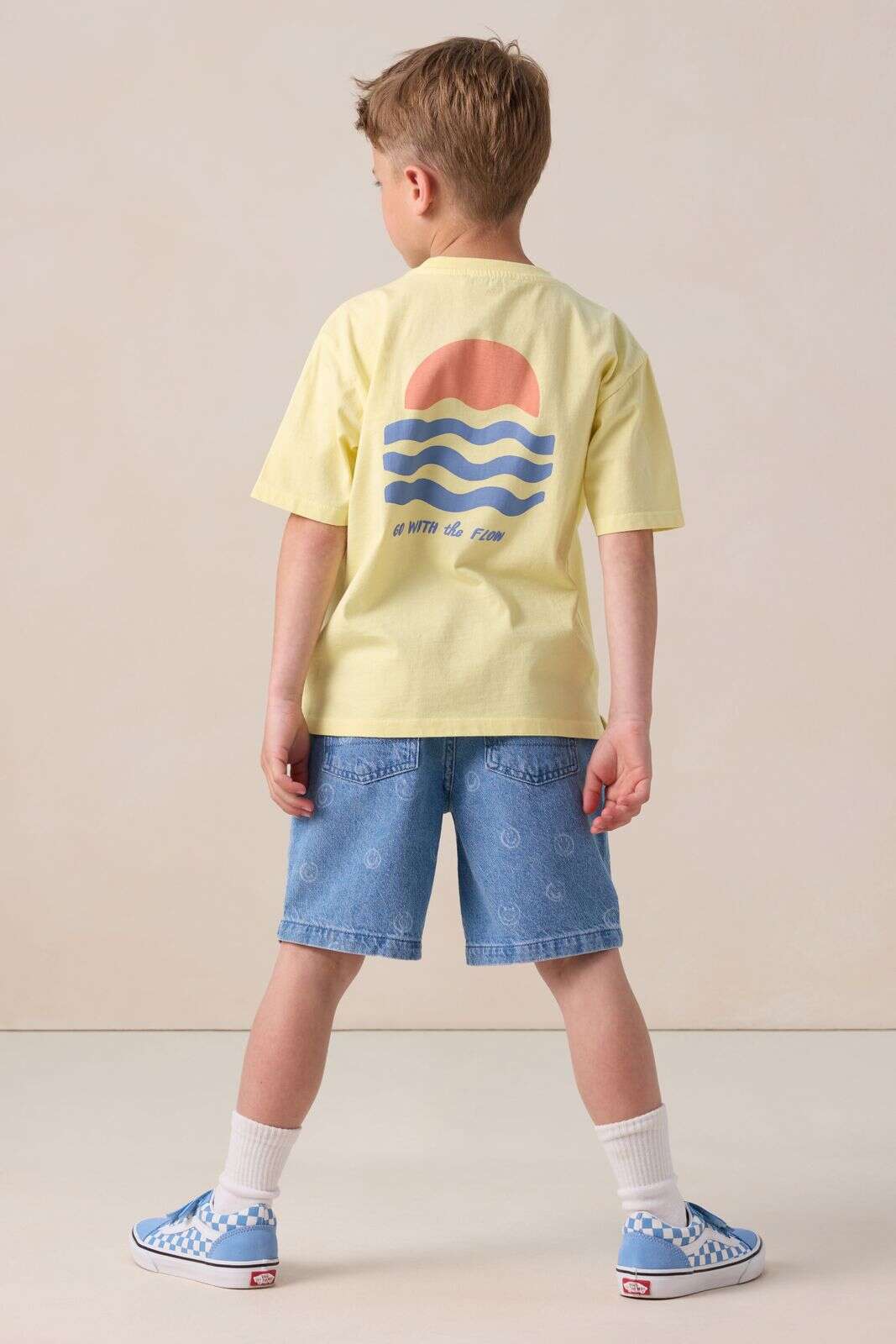 Blauwe denim shorts met smiley