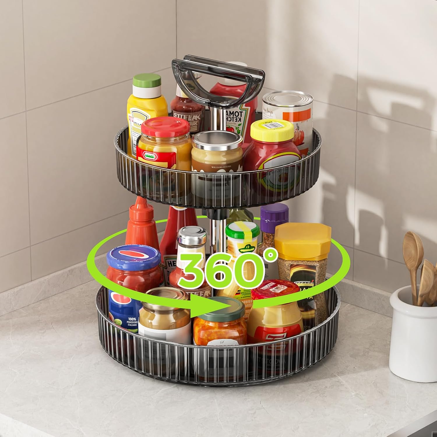 Lazy Susan Organizer – 2 Tier Rotating Spice Rack Turntable, 11.4