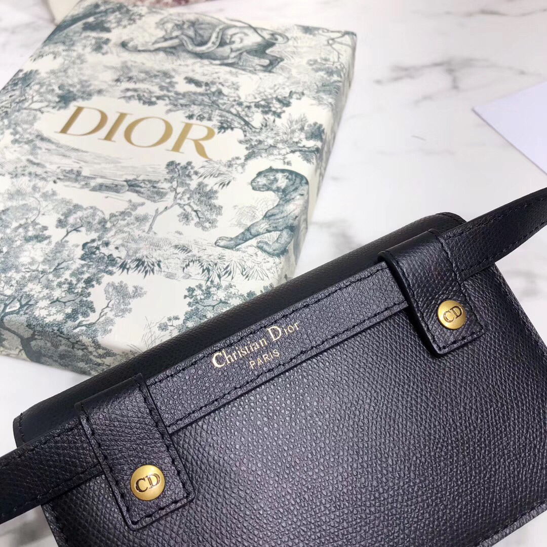 D Black Calfskin Saddle Belt Bag