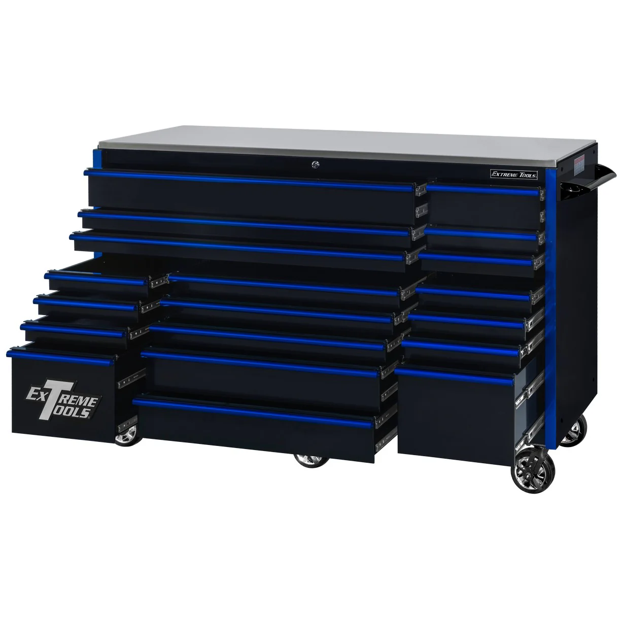 Caisson roulant Extreme Tools série RX250, 183 cm x 76 cm – 19 tiroirs – Glissières de tiroir supportant 113 kg