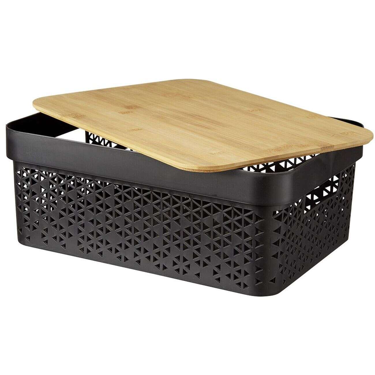 Panière noire avec couvercle bambou naturel H12 cm