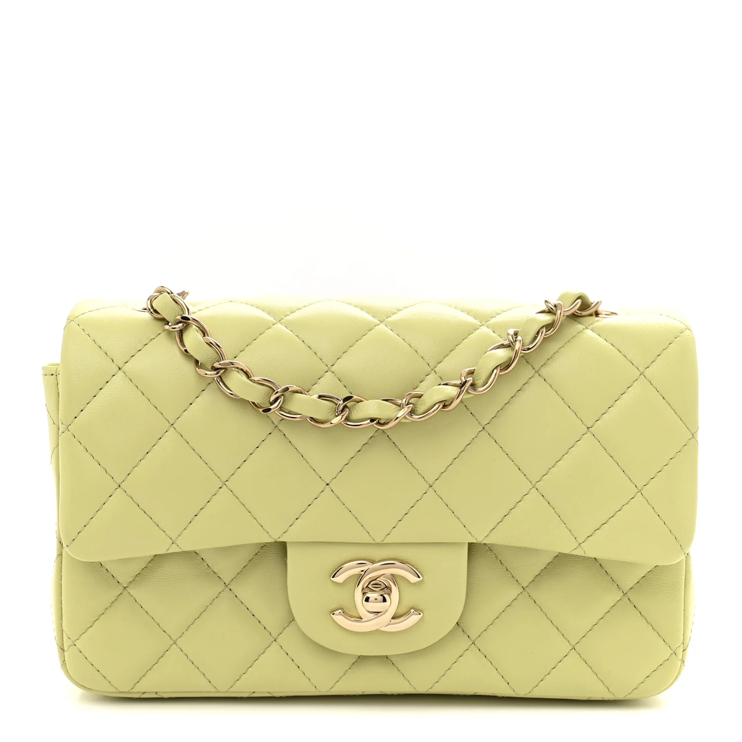 Lambskin Quilted Mini Rectangular Flap Light Green