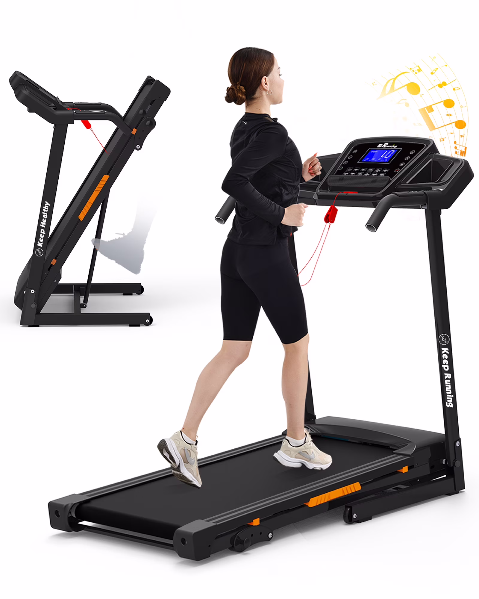 Foldable Treadmills for Home Clearance, Portable Treadmills Small Space Foldable, Running treadmill with handles, Walking Pad Treadmill with 330LBS Capacity, 3.5HP Walking Pad with Incline(【3.5HP】Black+Orange)