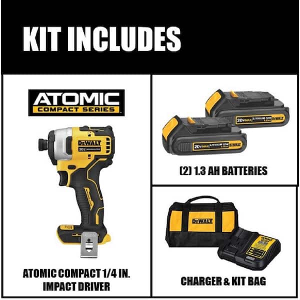 ATOMIC 20V MAX Cordless Brushless Compact 1/4 in. Impact Driver, (2) 20V 1.3Ah Batteries, Charger, and Bag - Image 2