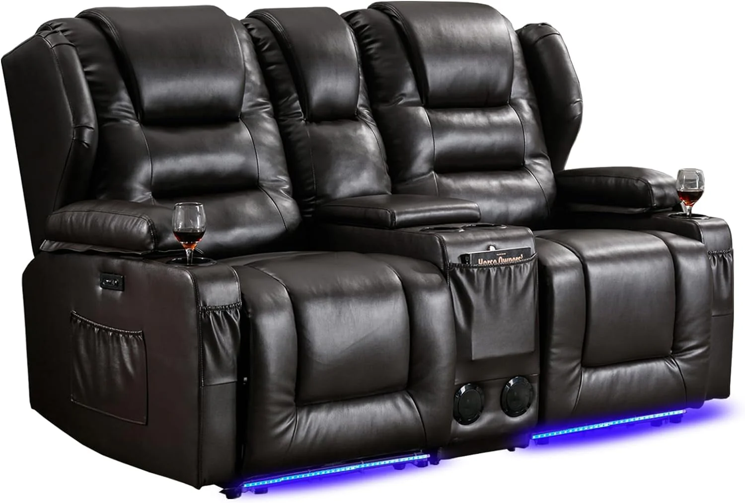 Electric Home Theater Seating- Power Recline Chair Loveseat RV Sofa with Console, 67" Double Recliner 2-Seater RV Couch with Storage/USB Charging/Lighting/Cup Holders for Living Room(Black) - Image 5