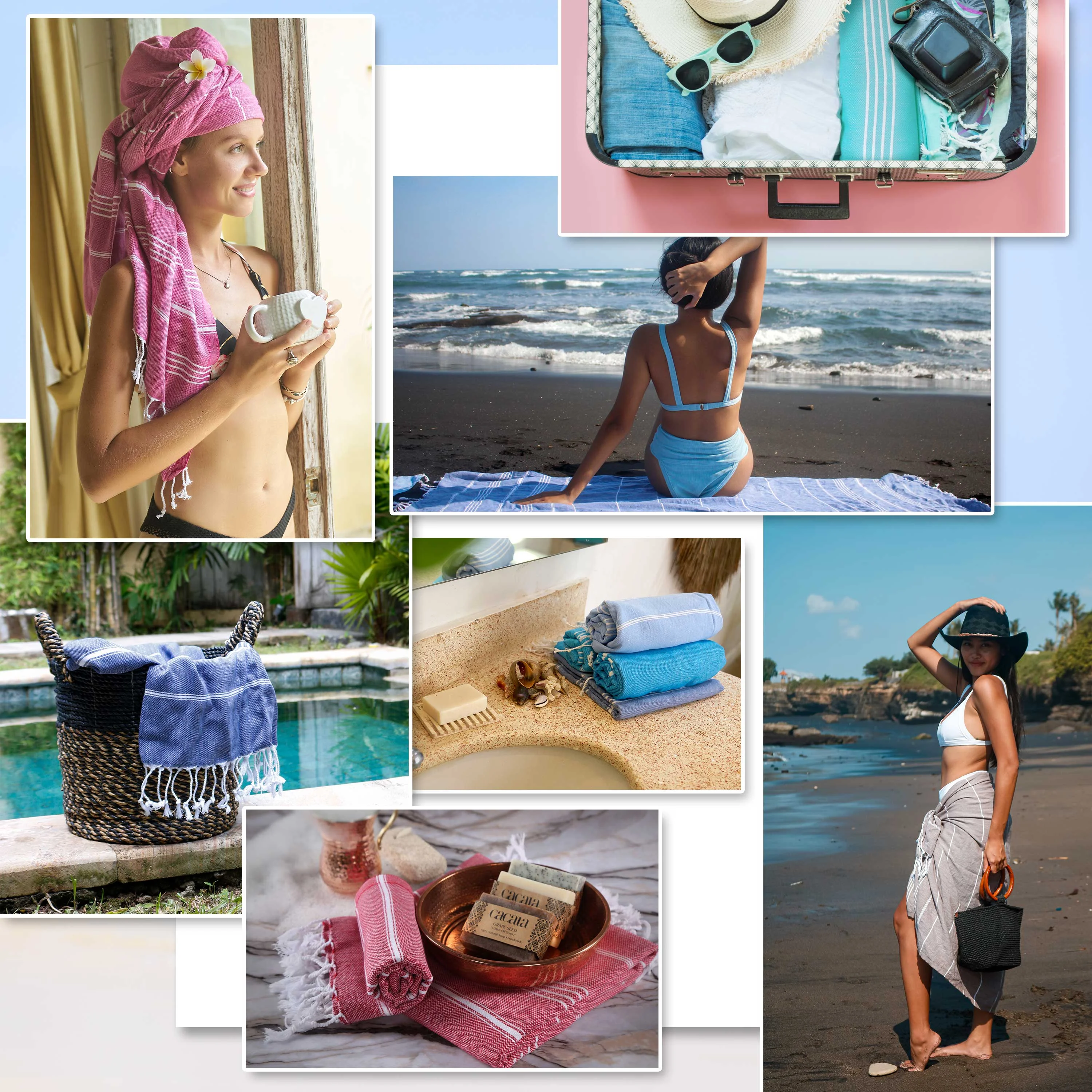 Cacala Turkish Beach Towel 100% Cotton, Set of 4, Sand-Free and Quick-Drying Perfect as an Extra Large Travel Towel, Beach Accessory, or Gift for Beach Lovers, 39�� x 70��