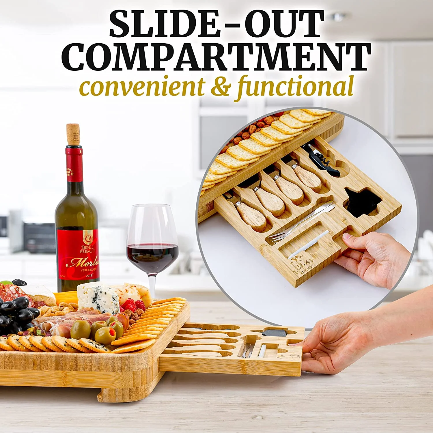 Bamboo Cheese Board Set Extra Thick Charcuterie Board 15 Piece Deluxe Set(Deluxe Set) - Image 9