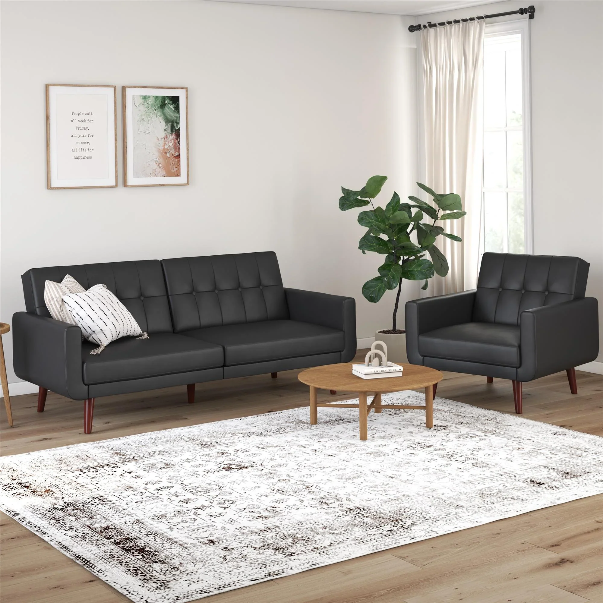 Better Homes & Gardens Nola Modern Futon, Camel Faux Leather