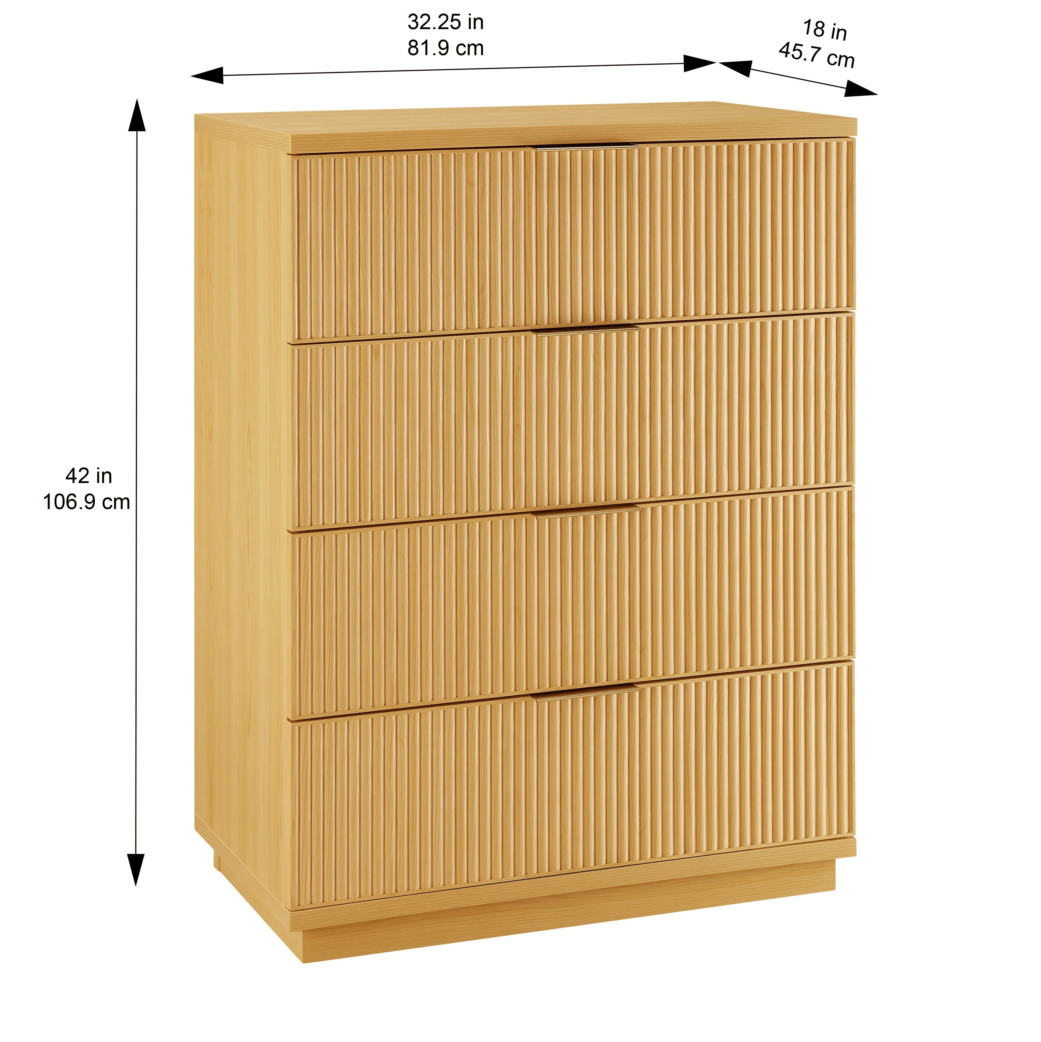 Better Homes & Gardens Lillian Fluted 4 Drawer Dresser, Natural Pine