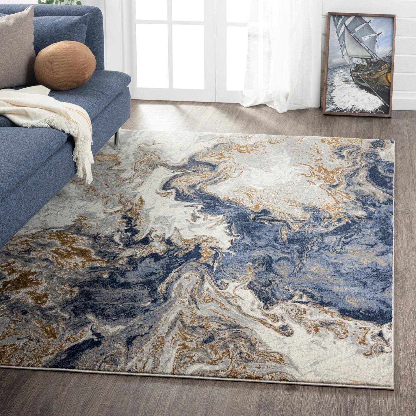 Luxe Weavers Marble Swirl Abstract Area Rug, Blue 2x3