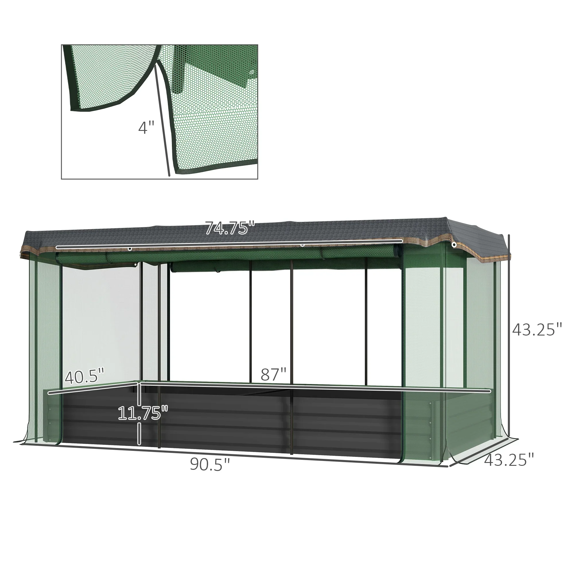 Outsunny Galvanized Raised Garden Bed with Crop Cage & Shade Cloth, Beige