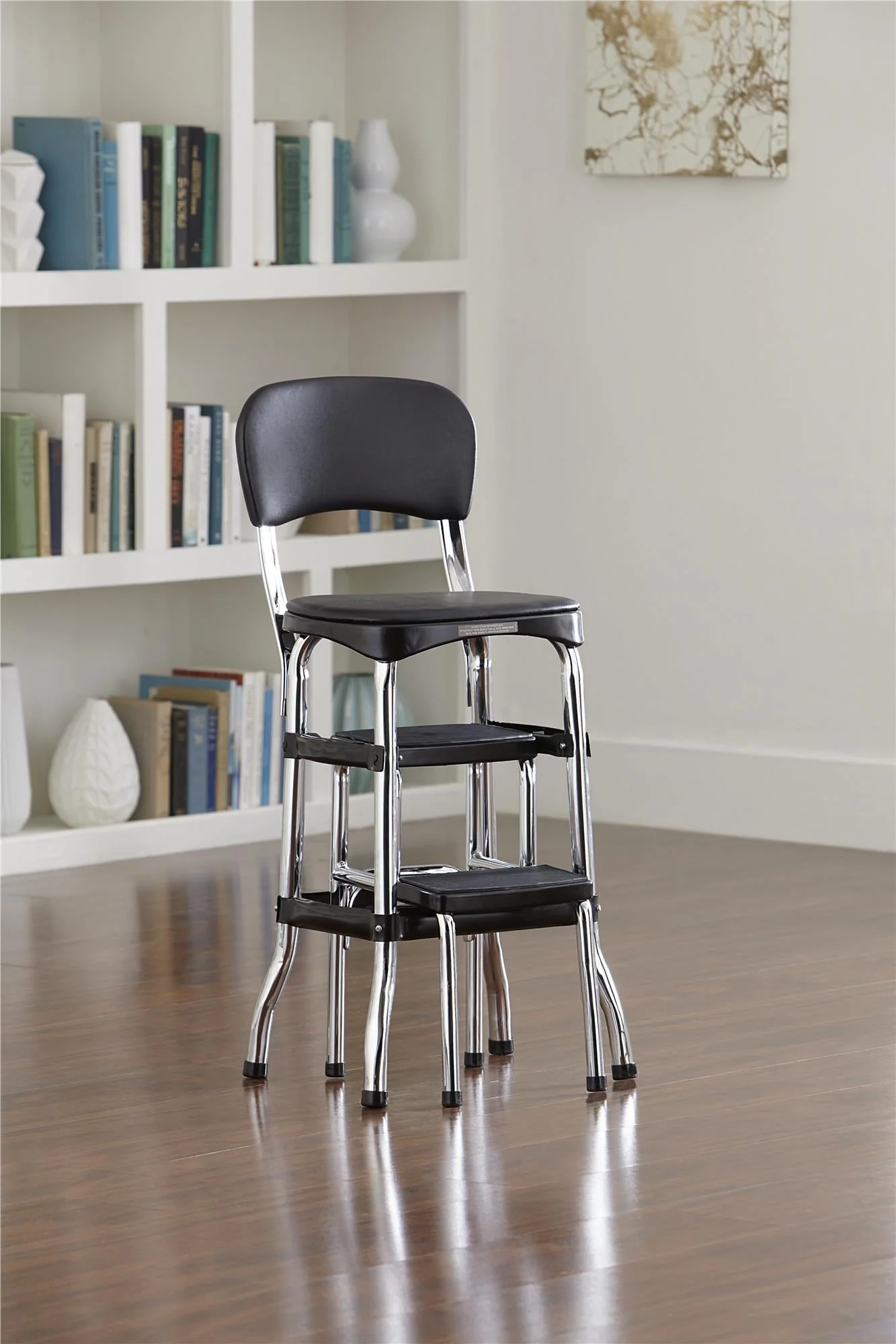 COSCO Stylaire Retro Chair + Step Stool with Sliding Steps, Black